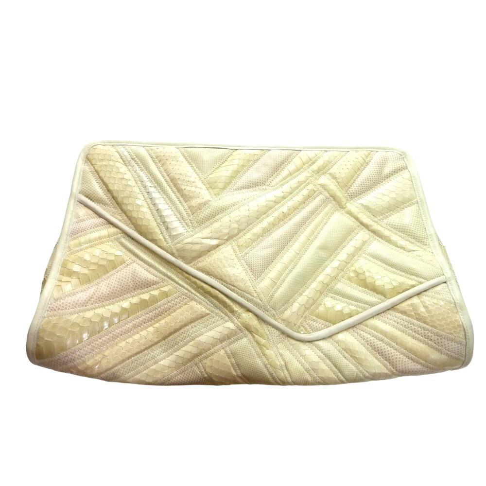 Vintage Cream Faux Lizard Leather Clutch Purse Textured Shoulder Bag Mad Men Mid
